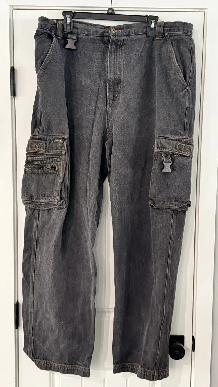 VTG Y2K Freeze Jeans 40x34 Black Contrast Stitch Wide Baggy Hip Hop Denim